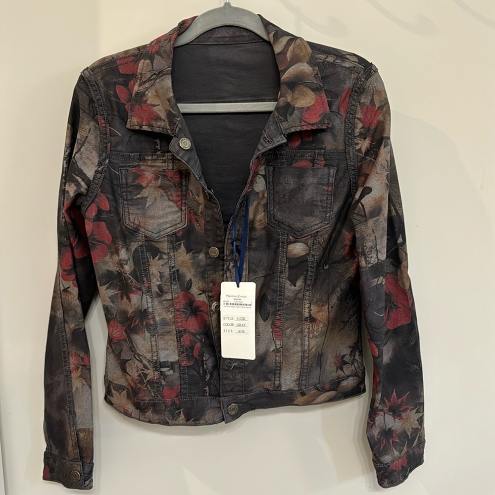 Tempo reversible jean floral dark gray jacket small